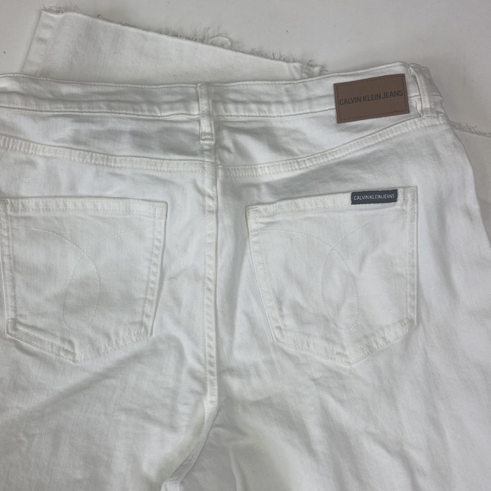CALVIN KELIN WOMENS WHITE HIGH RISE WIDE LEG CROPPED RAW EDGE JEANS NWT 30 - Picture 5 of 5